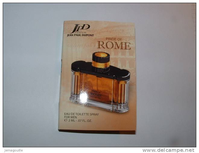 PRIDE OF HOMME - JEAN PAUL DUPONT - Pour Homme - Echantillon Tube Sur Carte 2 Ml - 2-02 - Echantillons (tubes Sur Carte)