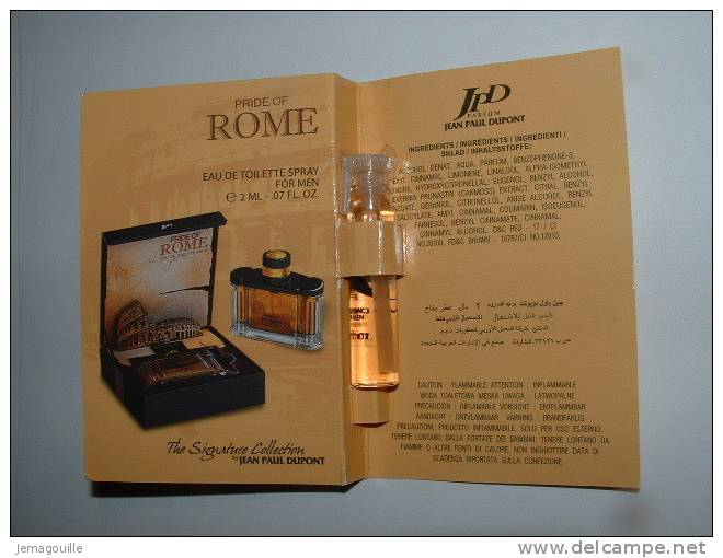 PRIDE OF HOMME - JEAN PAUL DUPONT - Pour Homme - Echantillon Tube Sur Carte 2 Ml - 2-02 - Perfume Samples (testers)