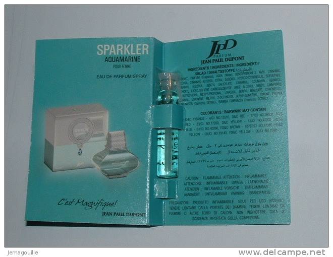 SPARKLER AQUAMARINE - JEAN PAUL DUPONT - Pour Femme - Echantillon Tube Sur Carte 2 Ml - 2-02 * - Perfume Samples (testers)