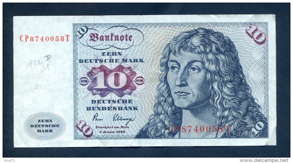 10 Mark  "ALLEMAGNE "   2 Januar1980    P32d    XF.        Bc5 - 10 DM