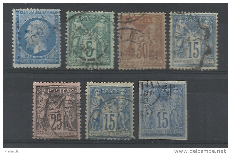 FRANCE - LOT DE 7 TIMBRES OBLITERES - 1862/92 - COTE YT: 13.00&euro; - Collections