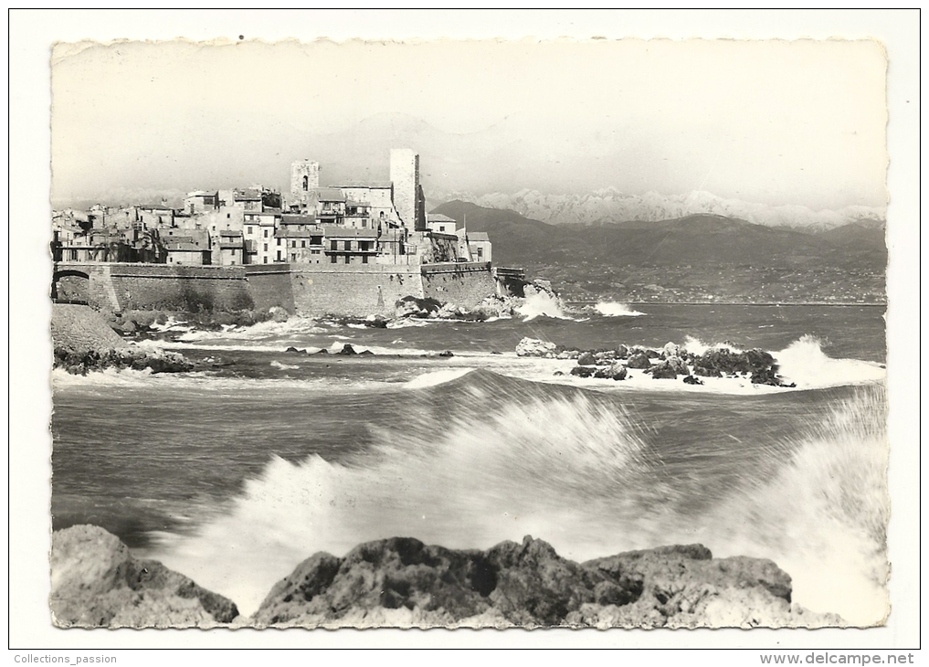 Cp, 06, Antibes, La Vieille Ville Et Ses Remparts, Au Fond, Les Alpes Neigeuses, Voyagée - Antibes - Altstadt