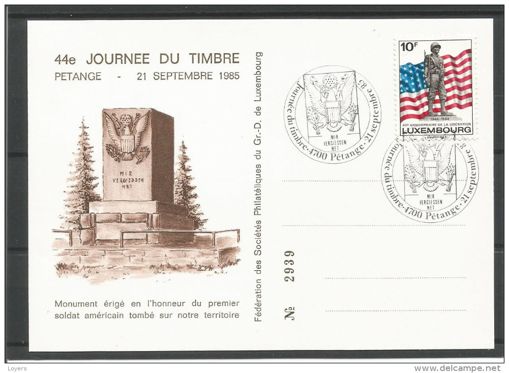 CARTE COMMEMORATIVE 44e JOURNEE DU TIMBRE PETANGE TP N° 1111 (CACHET POSTAL DE PETANGE) (SCAN VERSO) - Cartes Commémoratives