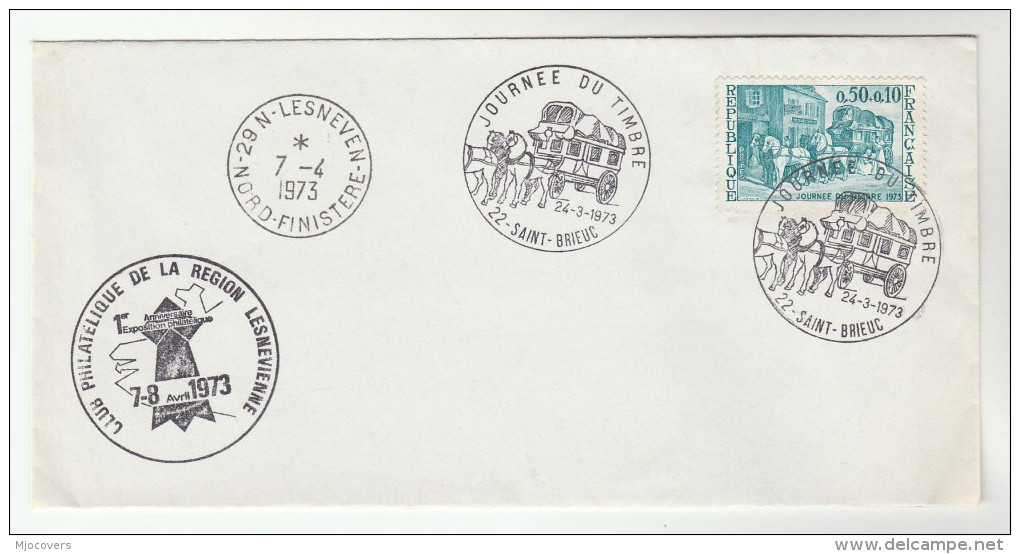 1973 FRANCE FDC Stamp Day Stamps  LESNEVENE  PHILATELIC EXPO EVENT COVER Horse Mail Coach Carriage - Postkoetsen