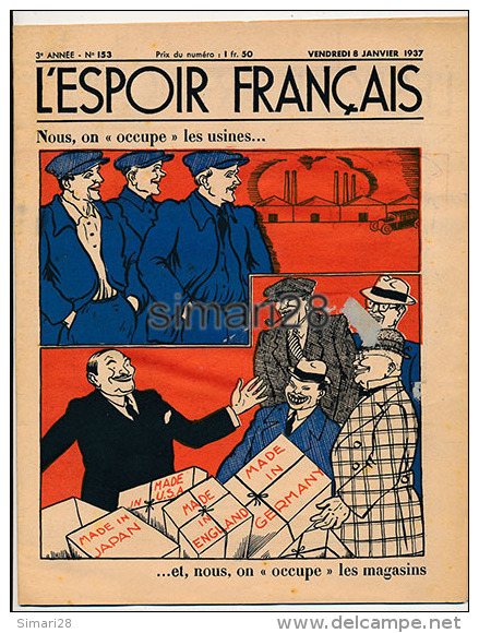 L´ESPOIR FRANCAIS - 3e ANNEE N°153 - VENDREDI 8 JANVIER 1937 - 1900 - 1949