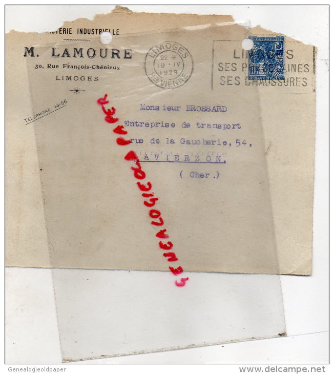 87 - LIMOGES - ENVELOPPE M. LAMOURE 30 RUE FRANCOIS CHENIEUX-1929 - Andere & Zonder Classificatie