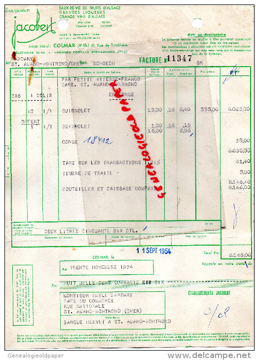 68 - COLMAR - FACTURE JACOBERT - EAUX DE VIE ALSACE- GUIGNOLET- 10 RUE TURCKHEIM- 1954 - 1950 - ...