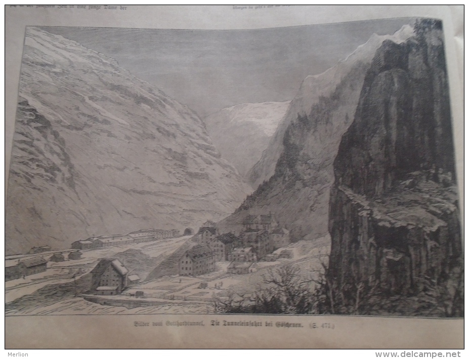 Switzerland - Bilder Vom Gotthardtunnel - Die Tunneleinfahrt Bei Göschenen -   Holzschnitt Gravure 1880  IW1880.468.1 - Estampes & Gravures