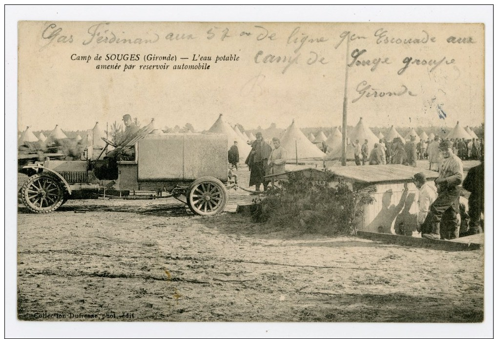 33 - Camp De SOUGES (Gironde) - L'eau Potable Amenée Par Réservoir Automobile - Très Animée + Au Dos Tampon Militaire - Altri & Non Classificati