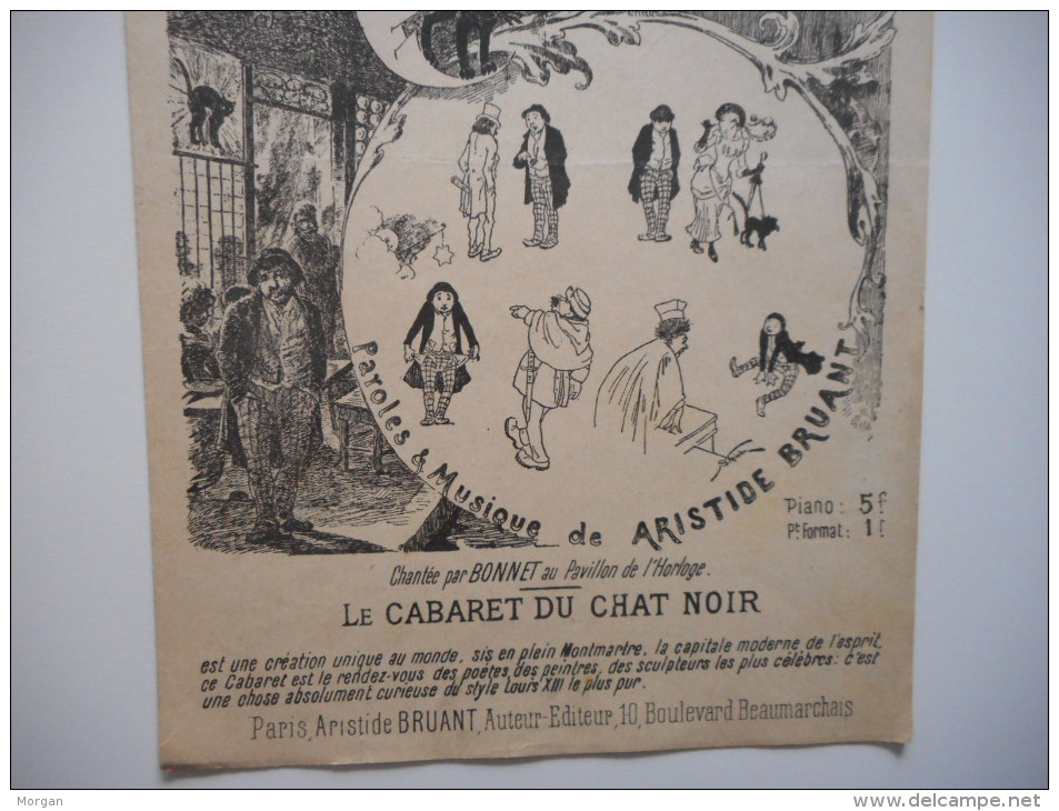 CABARET DU CHAT NOIR, LE CHAT NOIR, ARISTIDE BRUANT, ANCIENNE PARTITION Illustrée - Spartiti