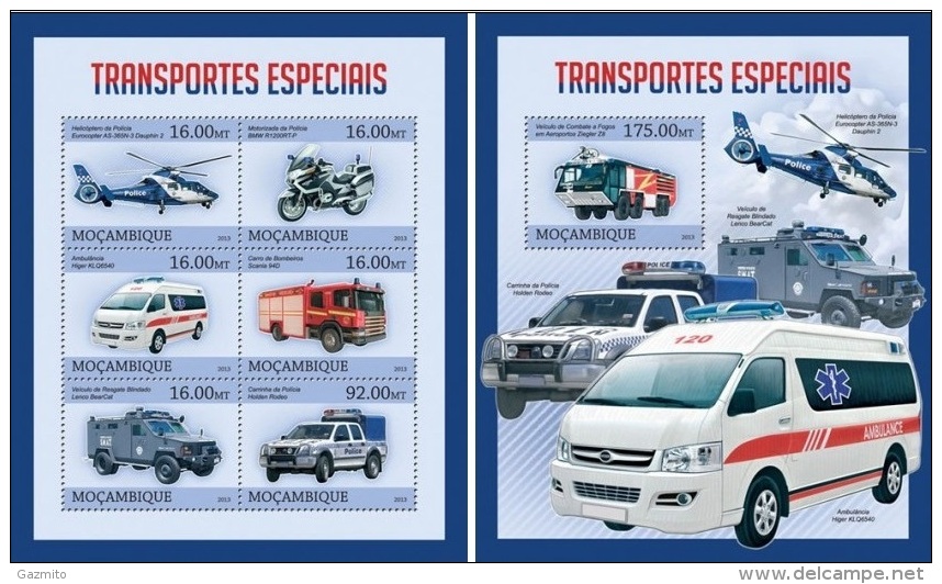 Mozambico 2013, Special Transport, Elicopter, Fire Engine Trucks, 6val In BF+BF - Secourisme