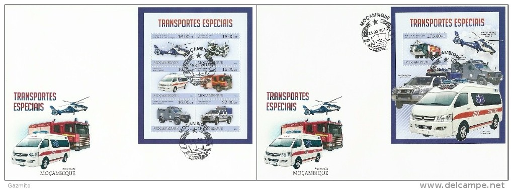 Mozambico 2013, Special Transport, Elicopter, Fire Engine Truck, 6val In BF+BF In 2FDC - First Aid