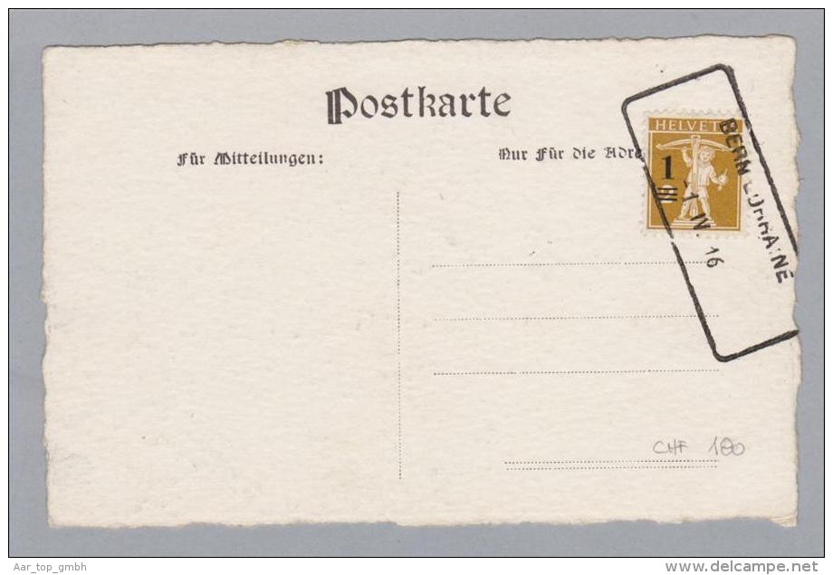 Heimat BEs Bern Lorraine 1916-04-01 Aushilfs-O Auf Aquarell-PK - Lettres & Documents