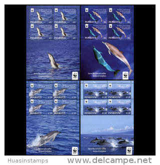 PENRHYN 2006 - Scott# 472A-5A S/S WWF-Dolphin MNH - Penrhyn