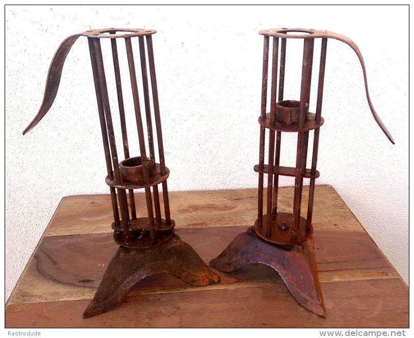 Pair Of Artisan Iron Candle Holders - Menorca Balears - Ca 1850 - Ironwork