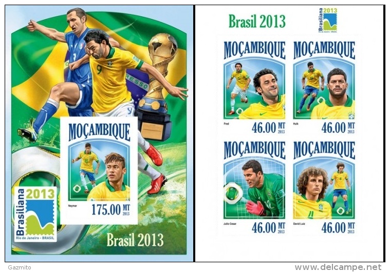 Mozambico 2013, Philaexpo Brasiliana2013, Football, 4val In BF +BF IMPERFORATED - Neufs