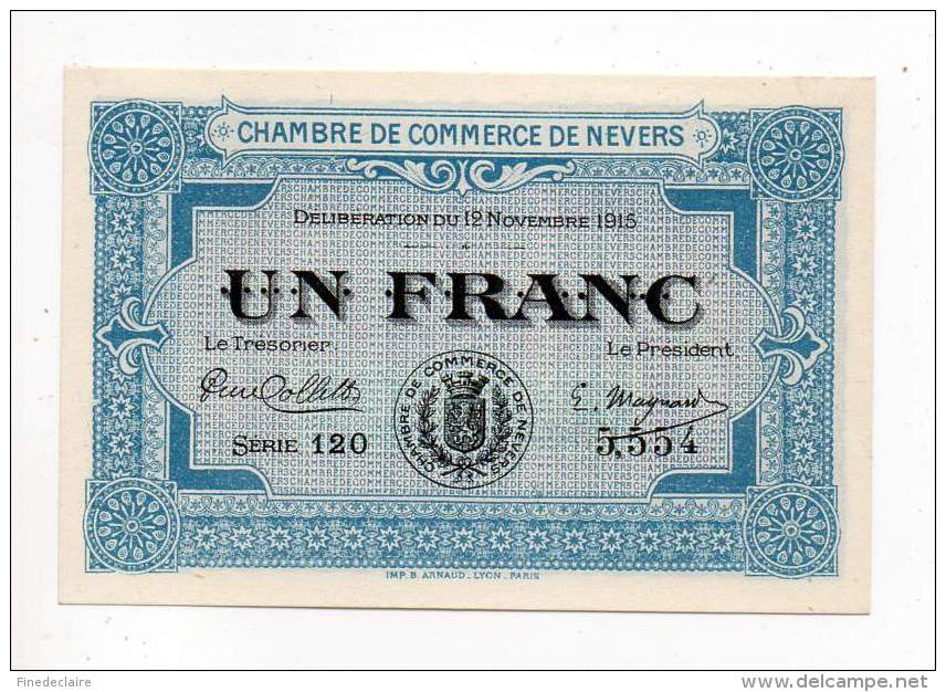 Billet Chambre De Commerce - Nevers - 1 Franc - 12 Novembre 1915 - Série 120 - Sans Filigrane - Neuf - Chambre De Commerce