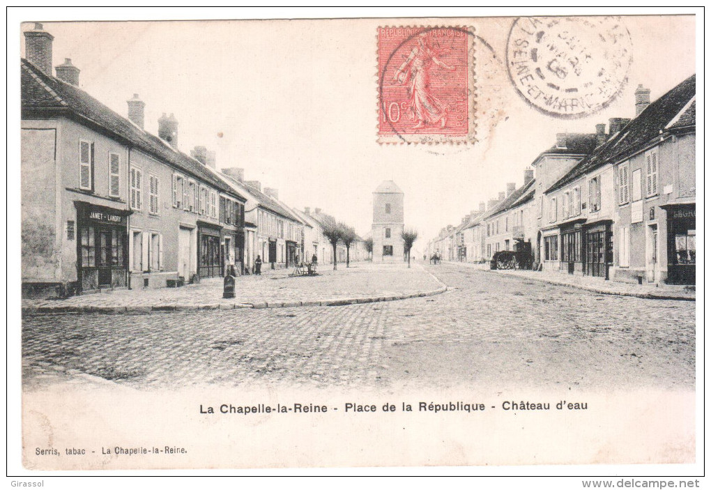 CPA LA CHAPELLE LA REINE 77 PLACE DE LA REPUBLIQUE CHATEAU D EAU 1908 - La Chapelle La Reine