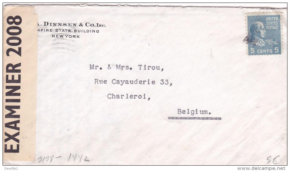 Envelop  1941  NY - Charleroi  Censor - 1941-60