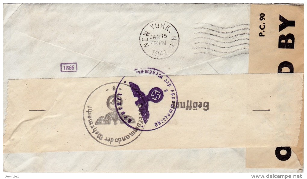Envelop  1941  NY - Charleroi  Censor - 1941-60