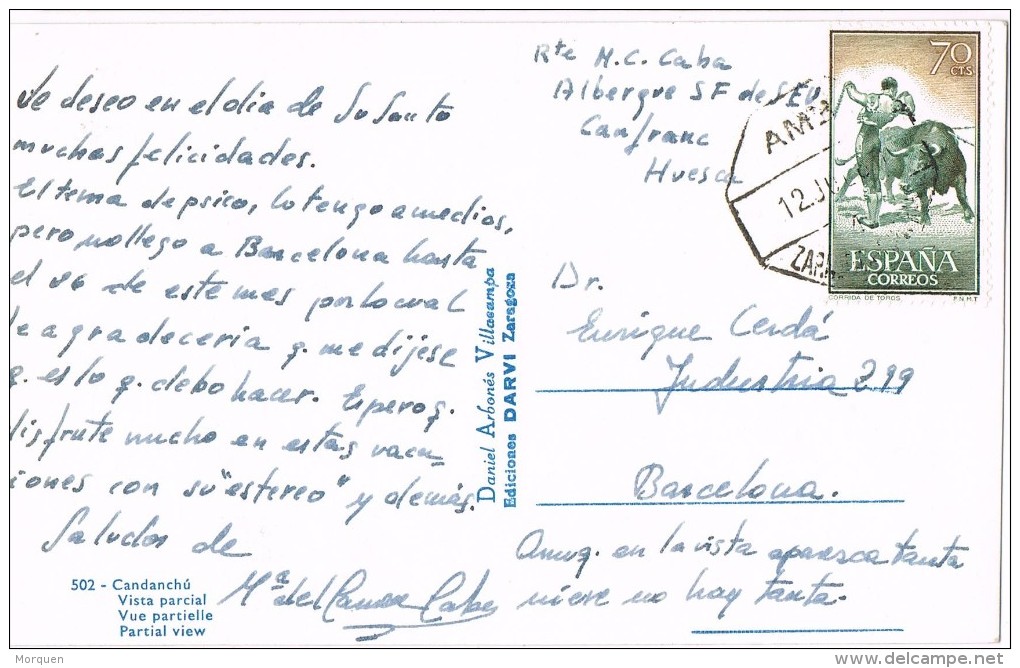 15684. Postal CANFRANC (Huesca) 1960. AMBULANTE Zaragoza Canfranc - Cartas & Documentos