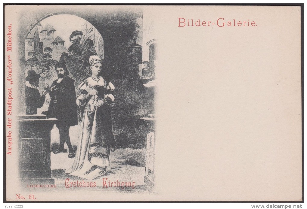 München 1900, Privatpost Courier, Ganzsache. Bilder-Galerie, N° 61. Gretchens Kirchgang. Messe Goethe Faust Opéra Diable - Music