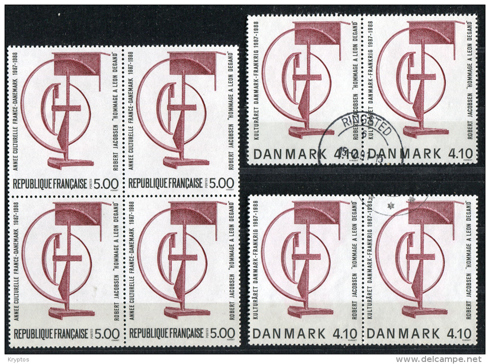 France / Denmark 1988 - Joint Issue "Robert Jacobsen" - 4 Stamps From France (**) + 4 Stamps From Denmark (o) - Ungebraucht