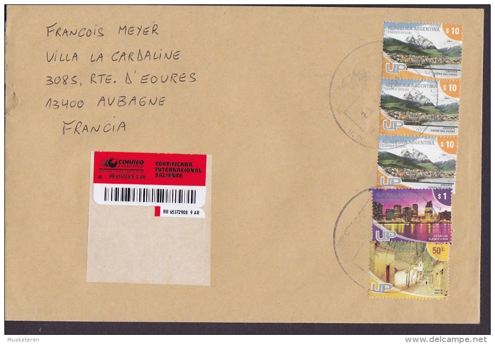 Argentina Registered Certificada 2012 Cover Letra To France 3x 10 P Ushuaia, 1 P Buenos Aires, 50 C Ituya Stamps !! - Covers & Documents