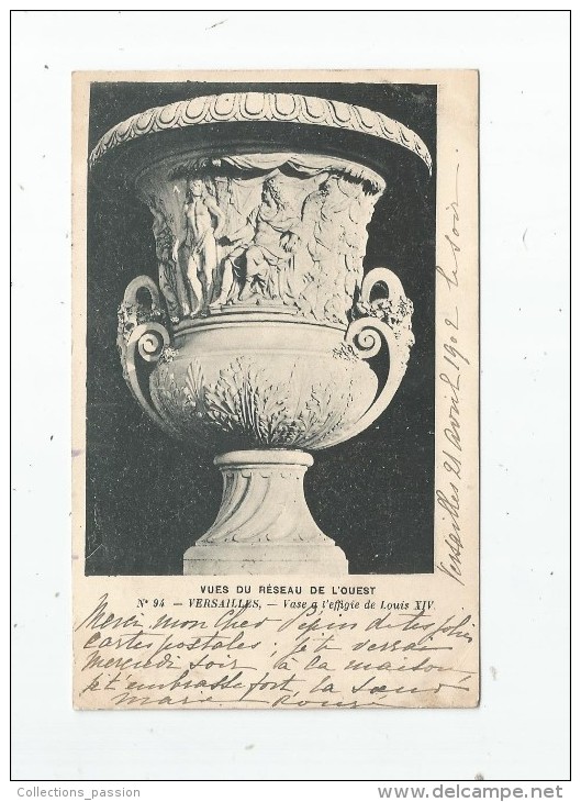 Cp , Art , Sculpture , VERSAILLES , Vase à L'effigie De LOUIS XIV , Dos Simple , Voyagée 1902 - Sculptures