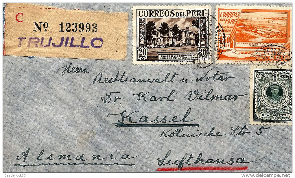 G)1938 PERU, MUNICIPALITY PALACE & NATIONAL HISTORY MUSEUM-LIMA, LAS PLAMAS, AVIATION SCHOOL, JORGE CHAVEZ, CIRCULATED - Peru