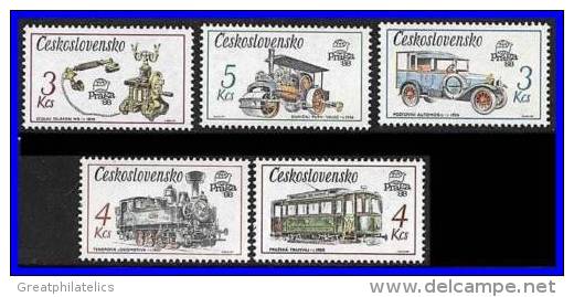 CZECHOSLOVAKIA 1988 STAMP SHOW / ANTIQUE TRANSPORT MNH ** Neuf TRAMS, TRAINS, LOCOMOTIVES, CARS, TELEPHONE - Unused Stamps