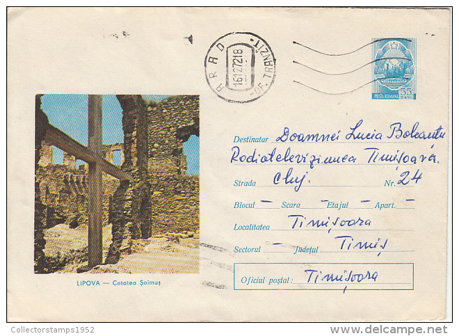 32202- SOIMUS FORTRESS RUINS, ARCHAEOLOGY, COVER STATIONERY 1972, ROMANIA - Archeologie