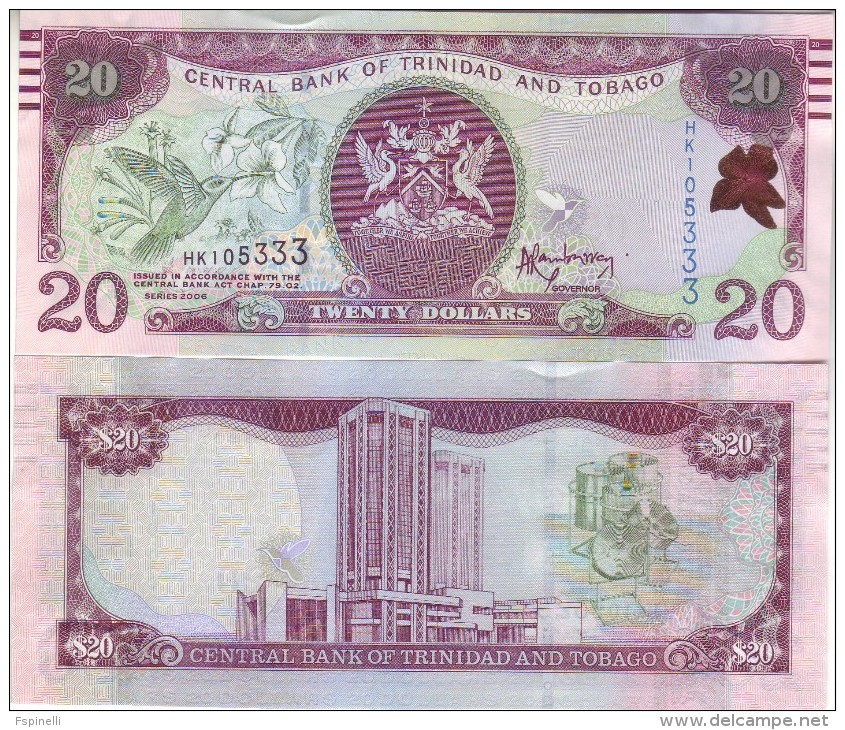 TRINIDAD & TOBAGO  New 20 Dollars ( Added Features For Blinds )  Issued 2015  Pnew - Trinidad & Tobago