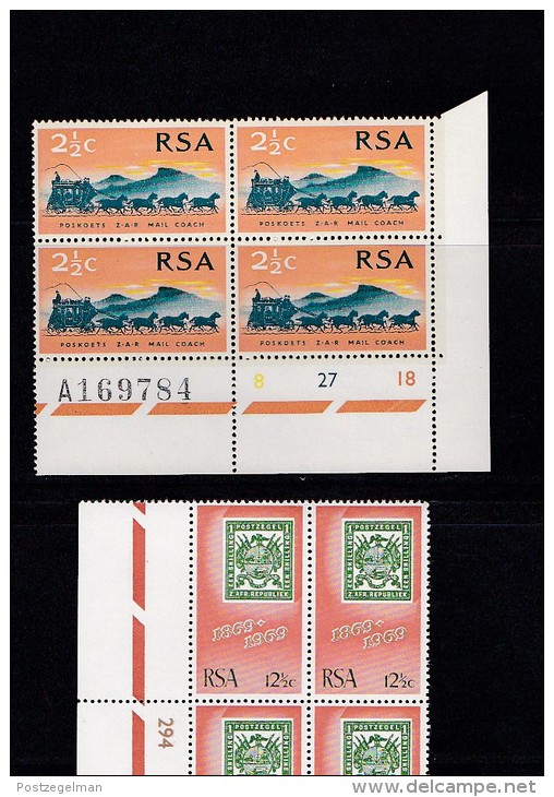 SOUTH AFRICA, 1969, MNH Control Block Of 4, Stamp Centenary, M 384-385 - Unused Stamps