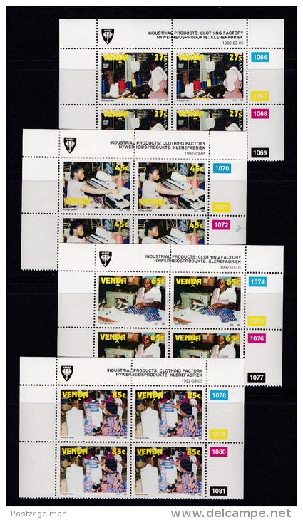 VENDA, 1992, MNH Controls Blocks Of 4, Clothing Factory, M 233-236 - Venda