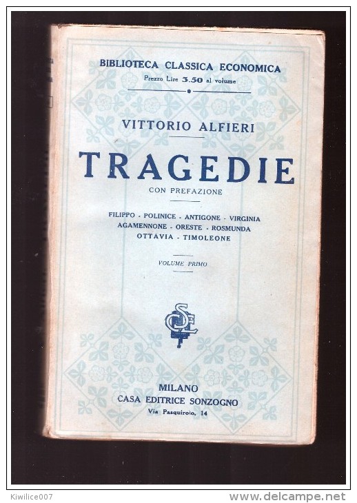 Tragedie Di Vittorio Alfieri Alfieri Vittorio Tome Primo - Poesie