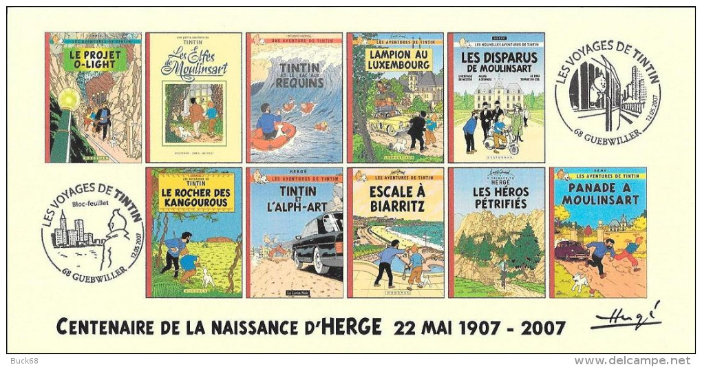 FRANCE 2007 N°01 Albums Fictifs + 2 Cachets Premier Jour FDC TINTIN KUIFJE TIM HERGE GUEBWILLER - Hergé