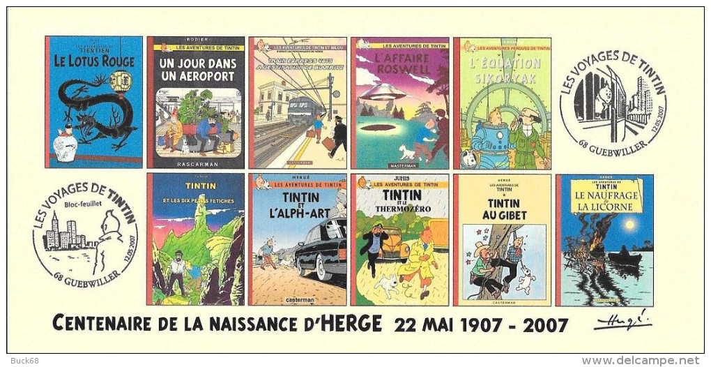 FRANCE 2007 N°02 Albums Fictifs + 2 Cachets Premier Jour FDC TINTIN KUIFJE TIM HERGE GUEBWILLER - Hergé