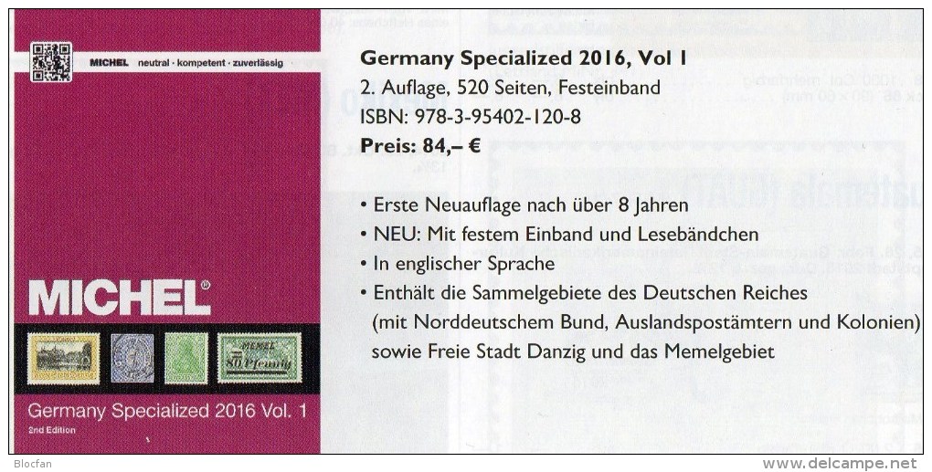 Germany Specialized Vol.I 2015 Neu 84€ Deutsche Reich Colonies Danzig Memel Stamps To 1945 Special Catalogue Old Germany - Other & Unclassified