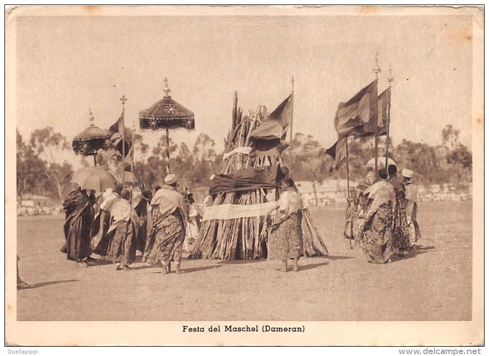 02904 "ERITREA - FESTA DEL MASCHEL - DAMERAN"  ANIMATA, USI E COSTUMI.  1936 CART. NON SPED. - Eritrea