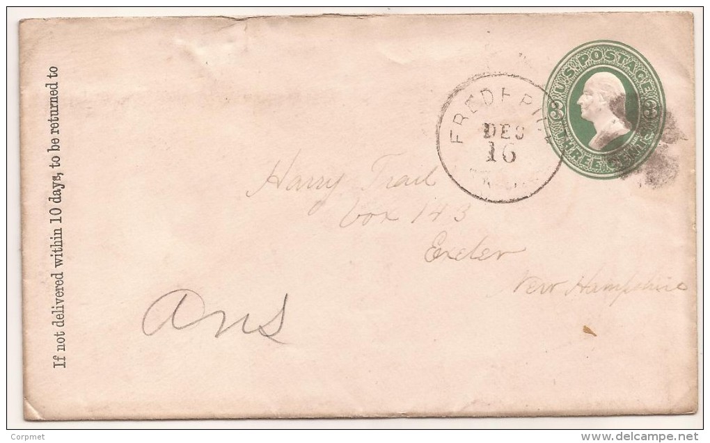 US - 3c ENTIRE COVER C/ 1880´s From FREDERICK, MARYLAND To EXETER, NH (reception At Back) - ...-1900