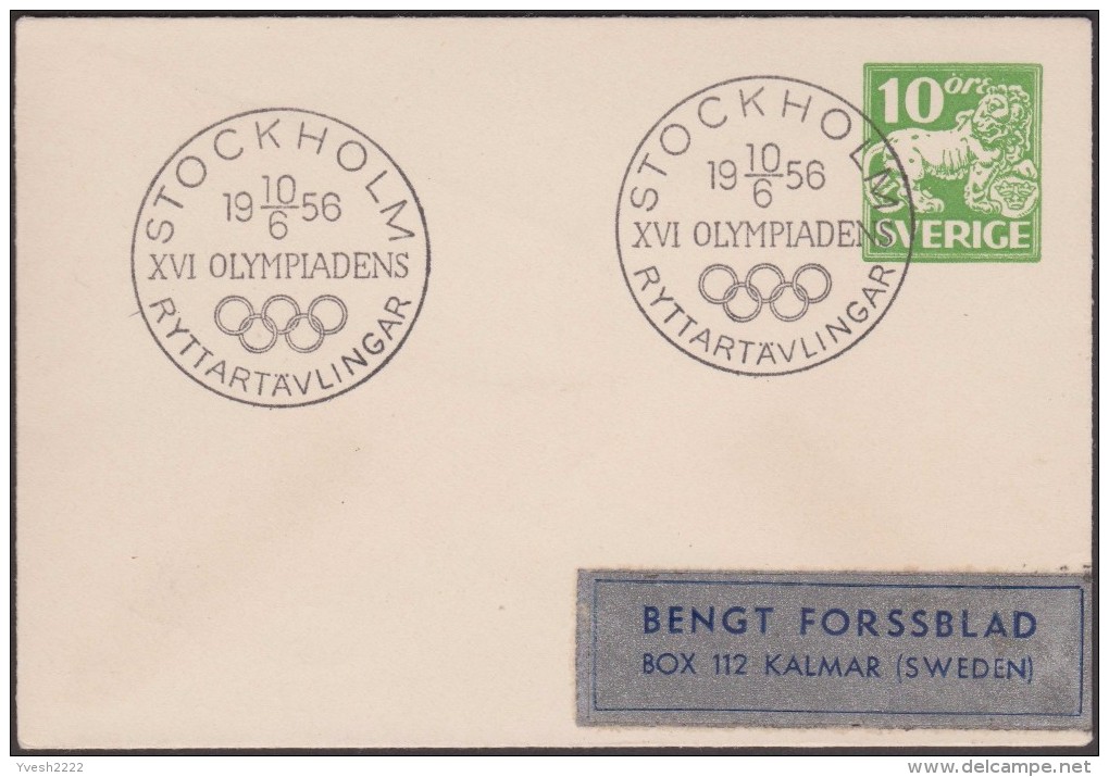 Suède 1956. Enveloppe, Entier Postal. Obitération Spéciale Stockholm 1956 XVI Olympiadens. Jeux Olympiques De Melbourne - Sommer 1956: Melbourne