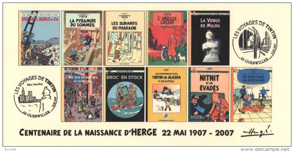 FRANCE 2007 N°61 Albums Fictifs + 2 Cachets Premier Jour FDC TINTIN KUIFJE TIM HERGE GUEBWILLER - Hergé