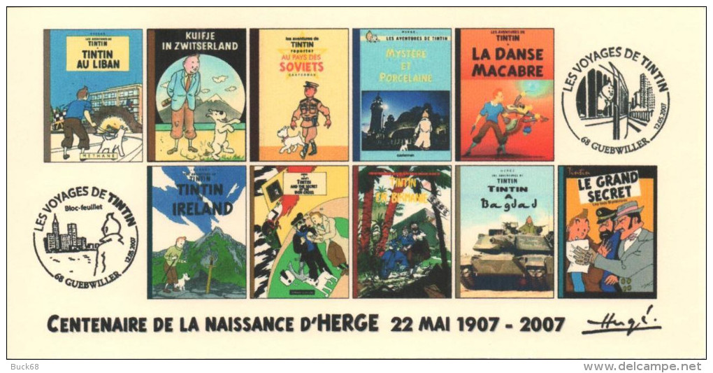 FRANCE 2007 N°75 Albums Fictifs + 2 Cachets Premier Jour FDC TINTIN KUIFJE TIM HERGE GUEBWILLER - Hergé