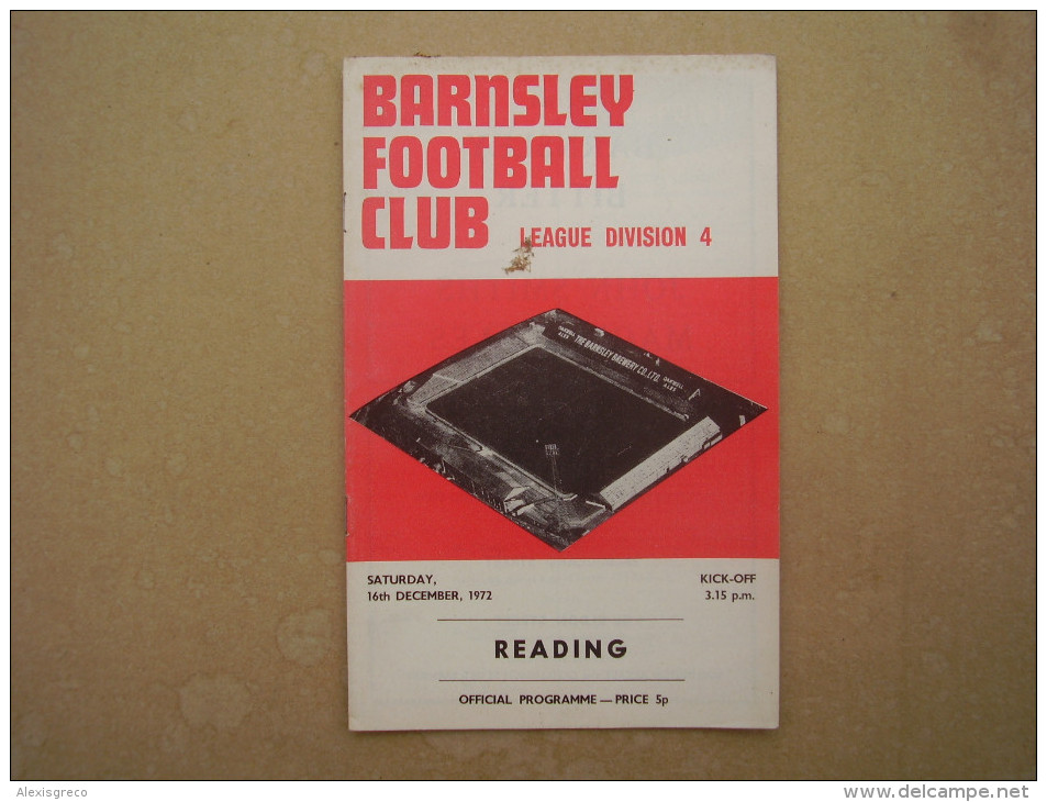 FOOTBALL 1972 LEAGUE Div.4 PROGRAMME 16th.December BARNSLEY F.C. V READING. - Other & Unclassified