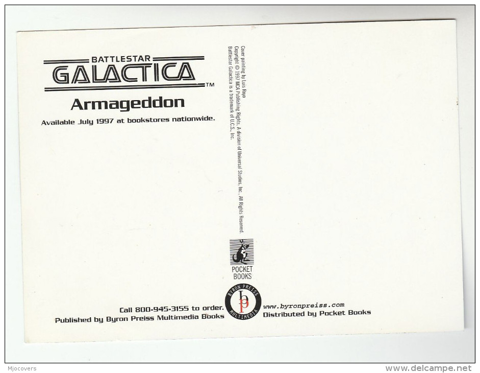 1997 BATTLESTAR GALACTICA Advert POSTCARD Richard Hatch Christopher Golden ´ARMAGEDDON Book Tv Television - TV Series