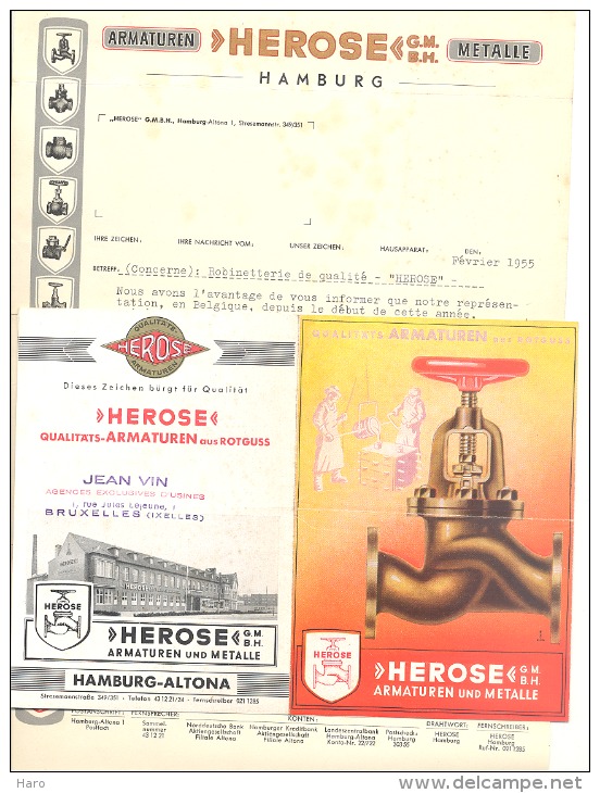 Lettre à Entête + Dépliant Publicitaire -Firme "HEROSE" Robineterie à HAMBURG / Hambourg 1955 - 1950 - ...