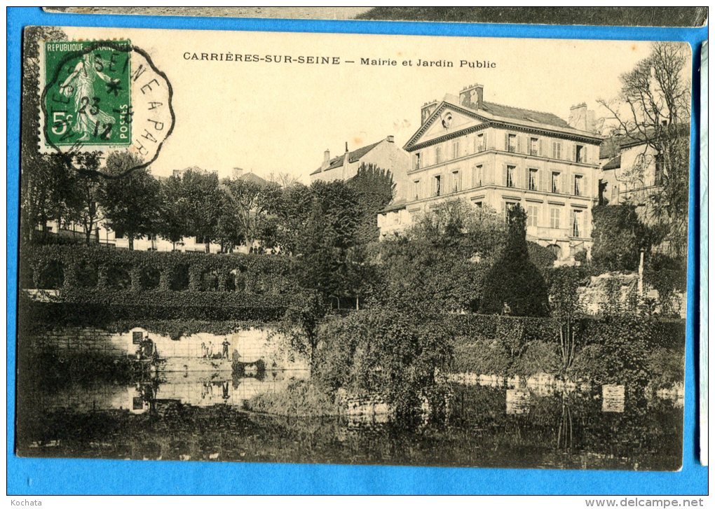 AVR593, Carrières Sur Seine, Mairie Et Jardin Public, Circulée 1912 - Carrières-sur-Seine