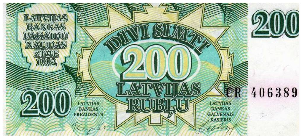 LATVIA 200 RUBLES 1992 P 41 UNC - Lettonia