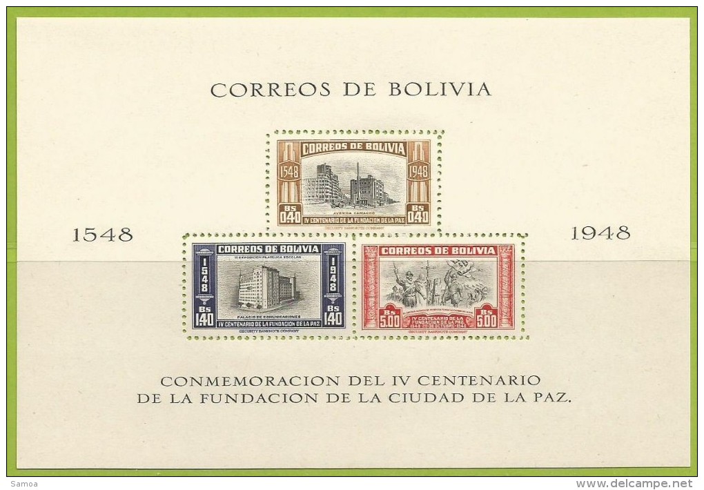 Bolivie 1948 BF 6 ** La Paz Avenue Camacho Hôtel Des Postes Capitaine Posant La Première Pierre - Bolivie